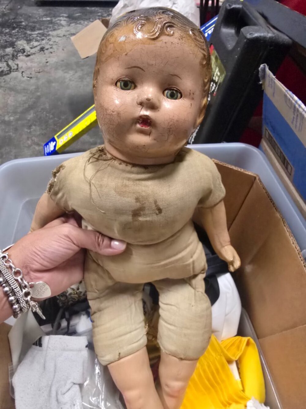 Vintage Composition Baby Doll Antique 1930s-1940s Cloth Body Crazed Crackle Head